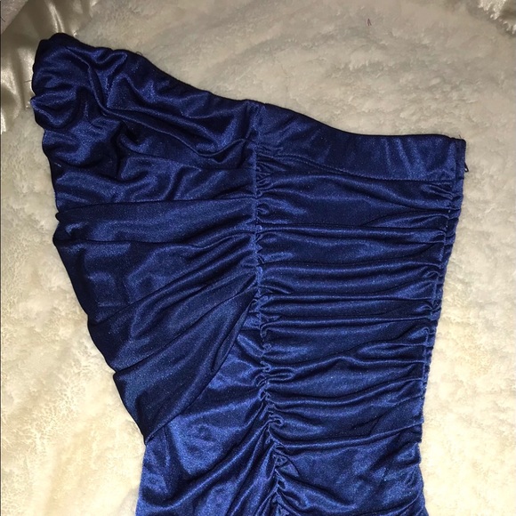 Blue shirred stretchy bodycon strapless dress SM - Picture 12 of 12